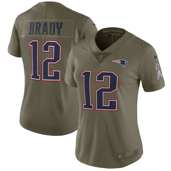 Women New England Patriots #12 Brady Nike Olive Salute To Service Limited NFL Jerseys